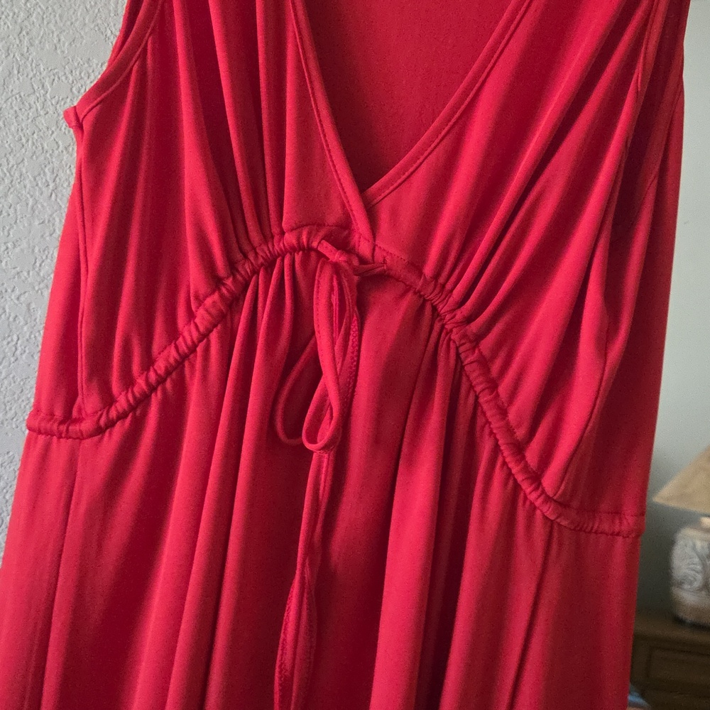 AI'MAGE Swim Cover Up Red Sleeveless V-Neck Drawstring - Picture 6 of 9